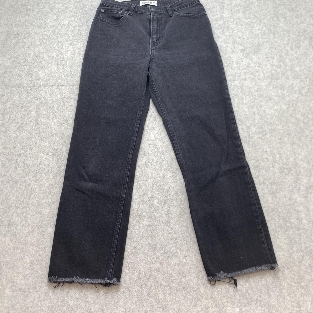 Abercrombie & Fitch Womens 28 Jeans (27x25) Black High Rise Straight Raw Hem